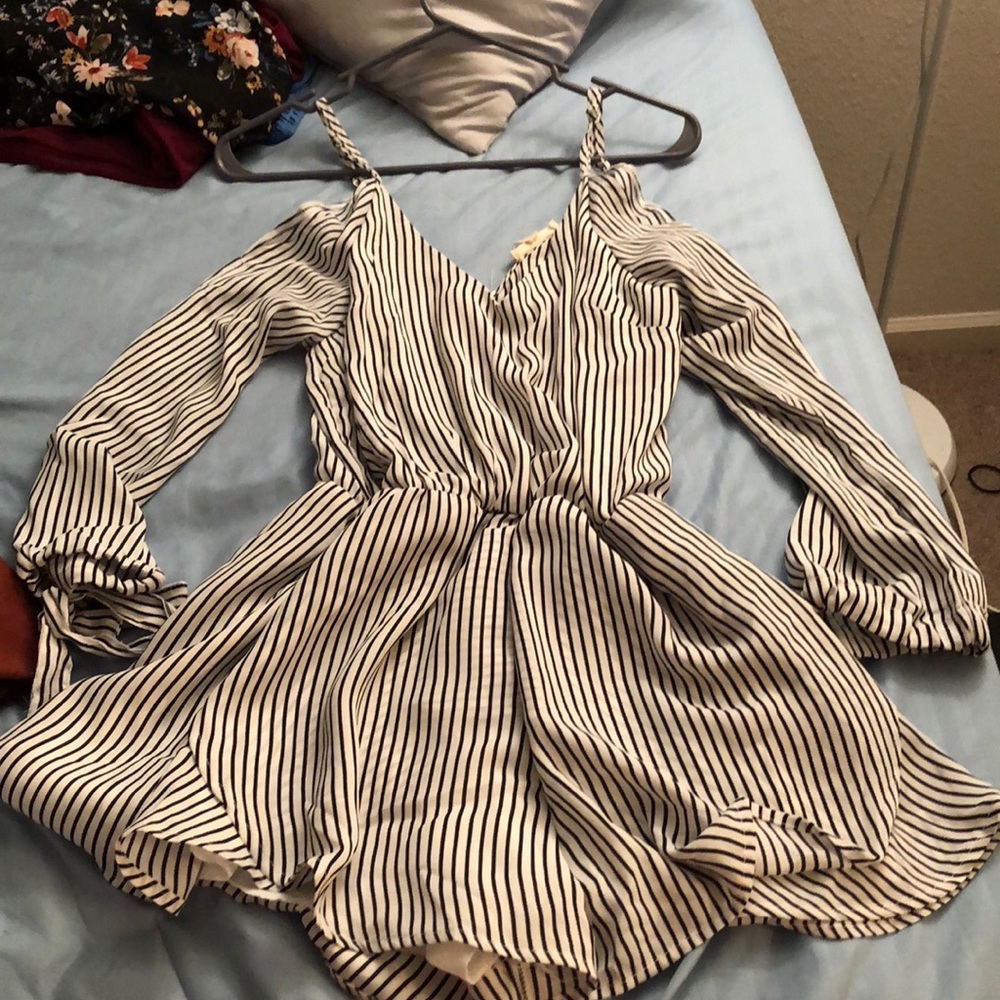 Black and white striped romper